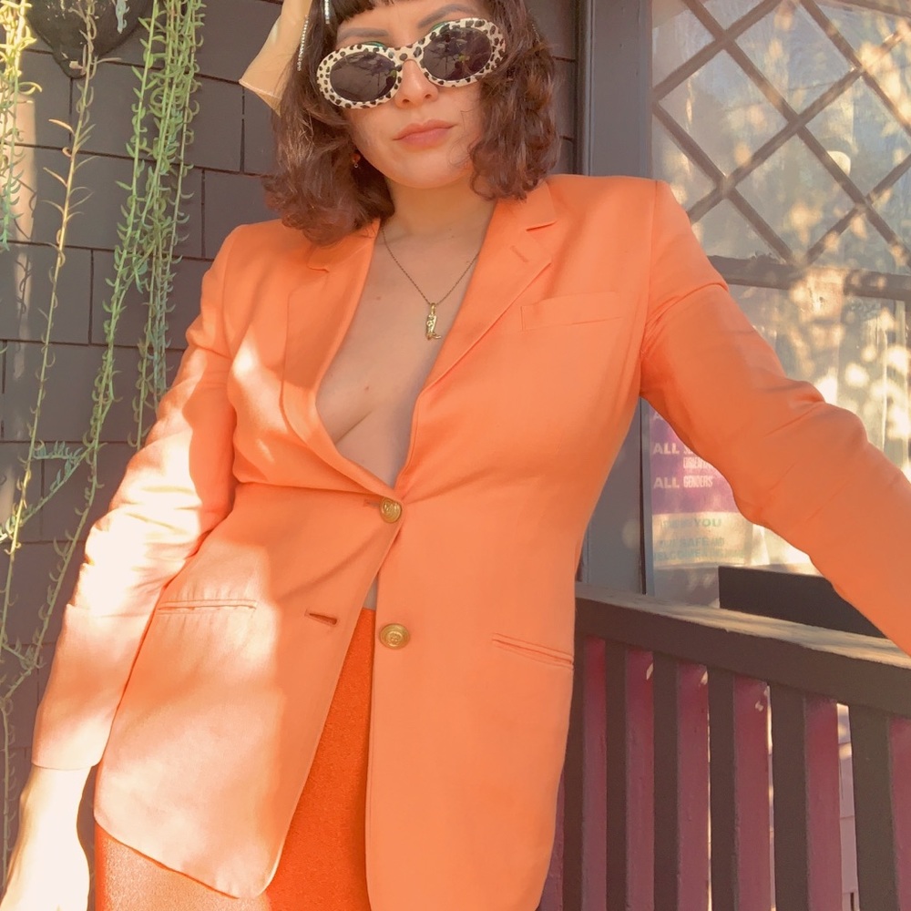 Vintage Peach Orange Linen Blend Blazer